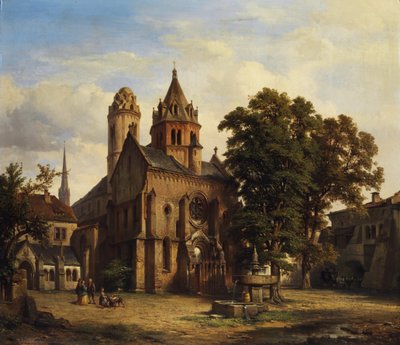 Uitzicht op een romaanse kerk door Albert Emil Kirchner